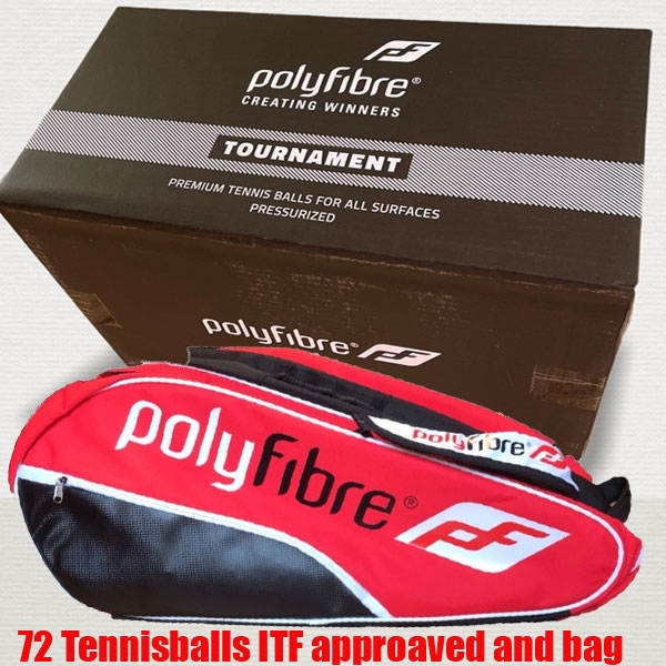 Polyfibre 72 Tournament Tennisballen + Rode 3 vaks racketbag