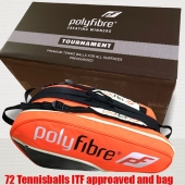 Polyfibre 72 Tournament Tennisballen + oranje 3 vaks racketbag